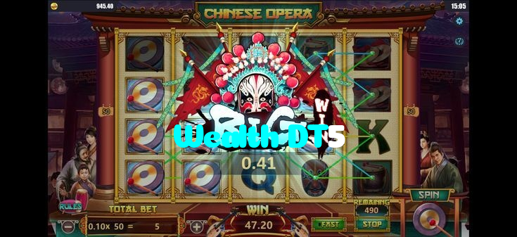Wealth DT5 casino presented on mobile device in Pakistan with slots and live games